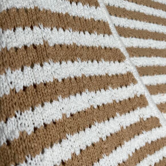 Madewell Open Knit Striped Cardigan Sweater White Tan Button Front Cotton XS - Picture 15 of 15